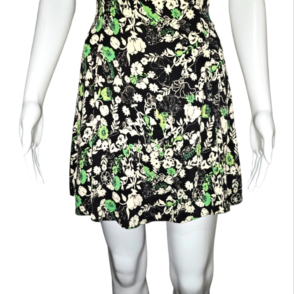 Free People Green, Black, Yellow Floral Print Celia Mini Dress Size 4 - Picture 4 of 8